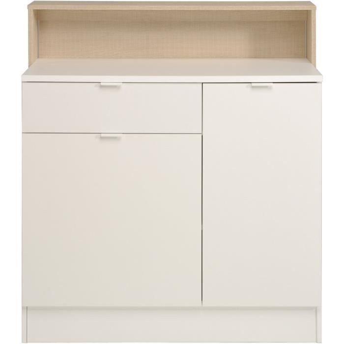 KEY - Meuble multifonctions - Module cuisine 2 portes 1 tiroir / Bar / Travail - 103,5 x 59 x 115 cm - Chene / Blanc - PARISOT