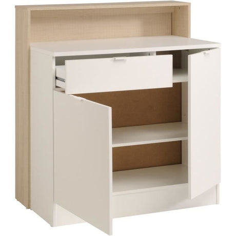 KEY - Meuble multifonctions - Module cuisine 2 portes 1 tiroir / Bar / Travail - 103,5 x 59 x 115 cm - Chene / Blanc - PARISOT