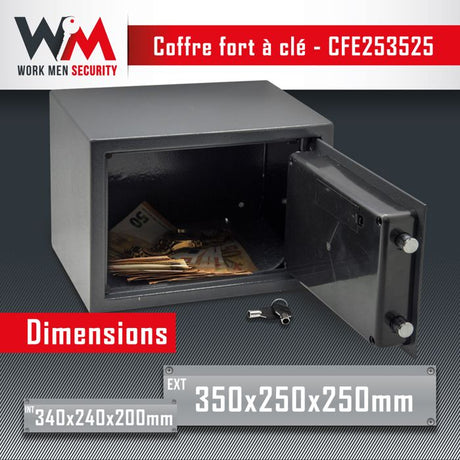 Coffre fort électronique - Work Men Security - CFE253525 - Dimensions extérieur 25 x 35 x 25 cm