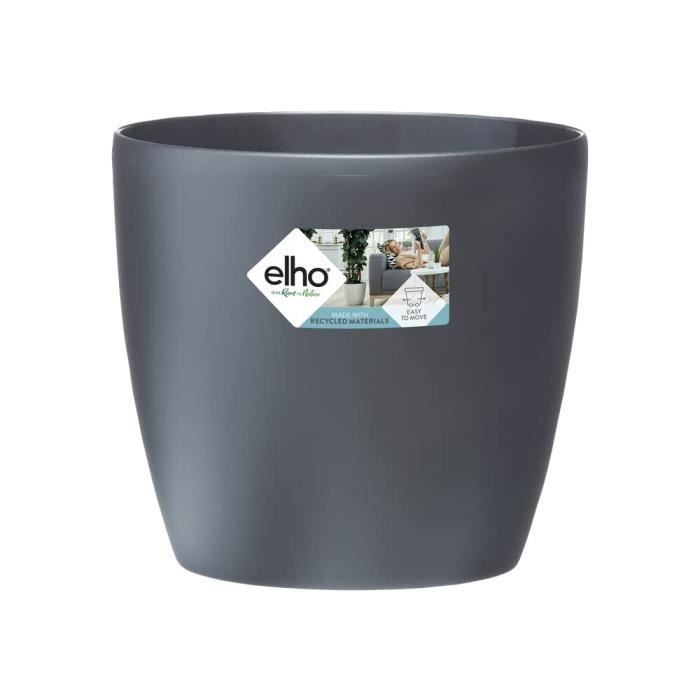 ELHO Pot de fleurs rond Brussels avec roues - Ø 39 x H 37 cm - Intérieur - 100% recyclé - Noir