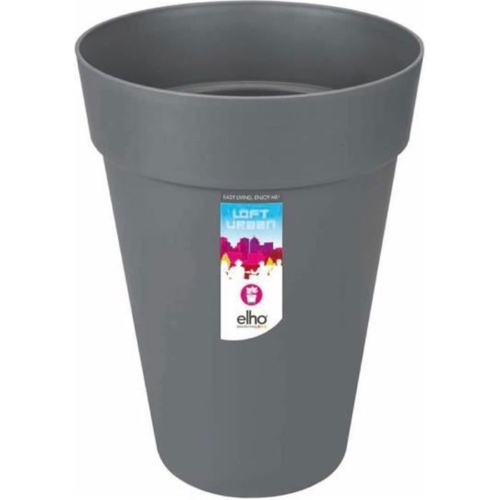 ELHO Pot de fleurs Rond Loft Urban - Ř 34 x 45,6 cm - 23 l - Gris anthracite