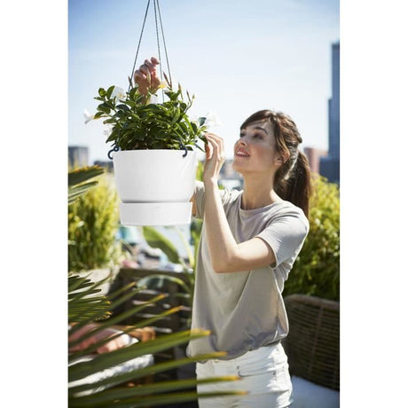 ELHO Pot de fleurs a suspendre Greenville - Ř 23,9 x H 20,3 cm - Extérieur - Blanc