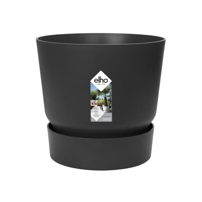 ELHO Pot de fleurs rond Greenville 25 - ExtÈrieur - ÿ 24,48 x H 23,31 cm - Vivre noir