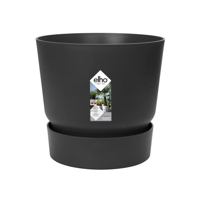 ELHO Pot de fleurs rond Greenville - Ø 47 x H 44 cm - Extérieur - 100% recyclé - Noir