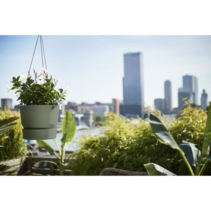 ELHO Pot de fleurs a suspendre Greenville - Ø 23,9 x H 20,3 cm - Extérieur - Vert feuille