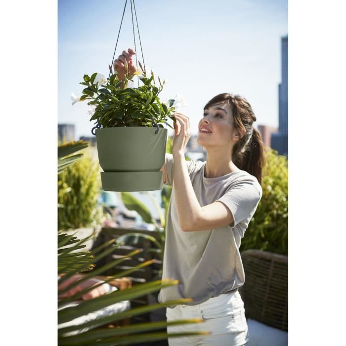 ELHO Pot de fleurs a suspendre Greenville - Ø 23,9 x H 20,3 cm - Extérieur - Vert feuille