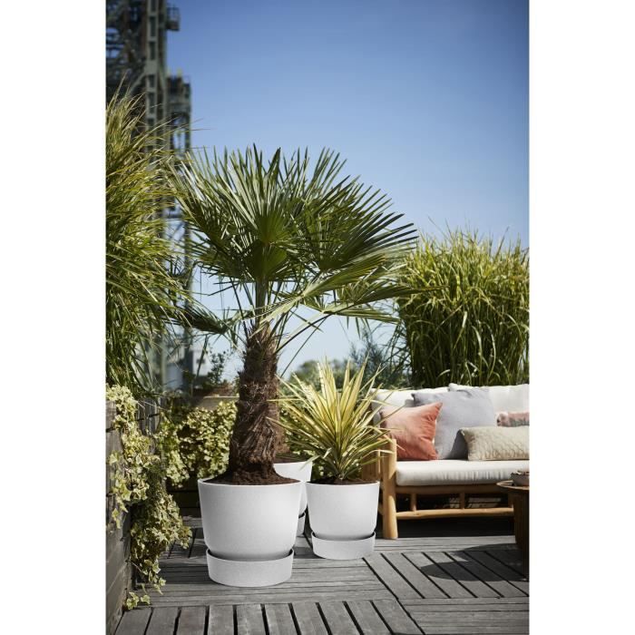 ELHO Pot de fleurs rond Greenville - Ø 47 x H 44 cm - Extérieur - 100% recyclé - Gris