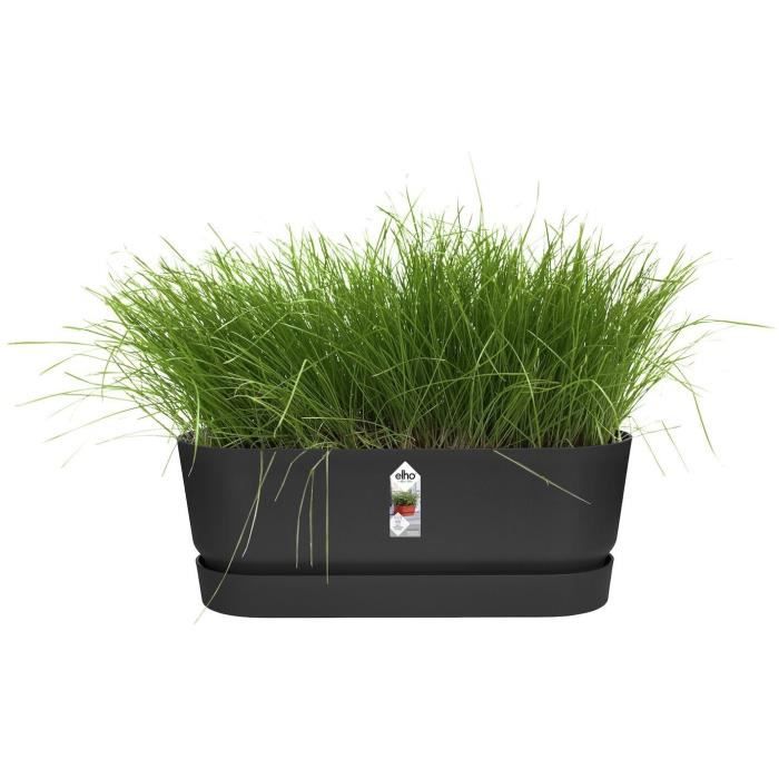 ELHO Jardiniere ovale GREENVILLE - Ø49 x 19,8 x 18,4 cm - Plastique recyclé - Résistant au gel - Noir