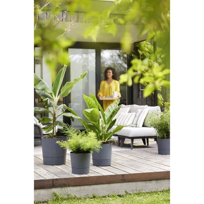 ELHO Pot de fleurs Rond Greensense Aqua Care - Ø 29,,5 x H 29,1 cm - 15 L - Gris Charbon