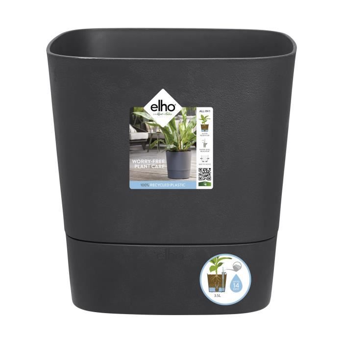 Pot de fleur Elho Plastique Carré Greensense Aqua Care Gris Charbon 29,5 x 29,5 x H 30,2 cm 15 L