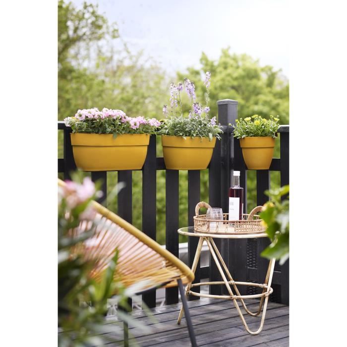 ELHO Pot de fleurs balcon Vibia Campana Easy Hanger Small - 24,1 x 20,5 x H26,5 cm - Jaune - Rond - 2,8 L