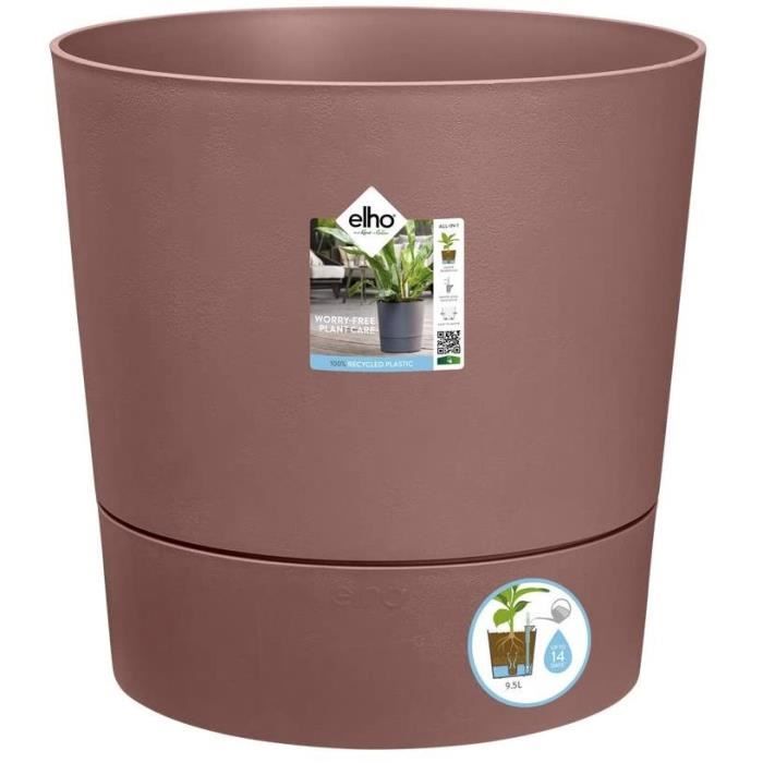 Elho Pot de dleurs Rond GREENSENSE AQUA CARE - Plastique Réservoir - Avec roulettes - Ø30 x H 29.1 cm - Brun Argile