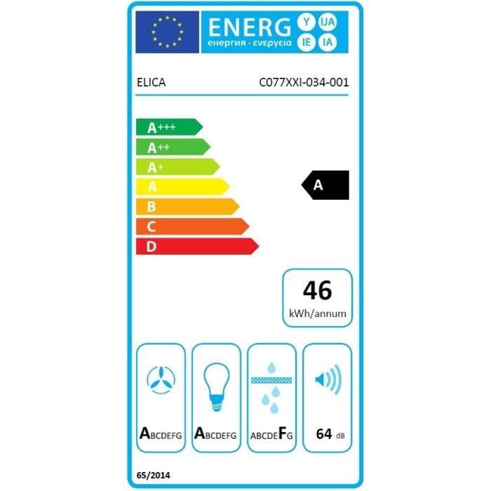 Hotte - ELICA - Aplomb - BL/A/60 - 58,8 x 65,5-99 x 25 cm - Verre noir / Gris anthracite