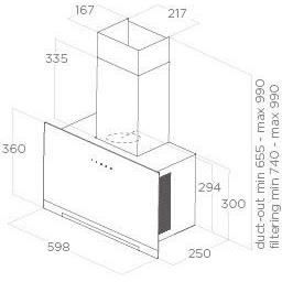 Hotte - ELICA - Aplomb - BL/A/60 - 58,8 x 65,5-99 x 25 cm - Verre noir / Gris anthracite