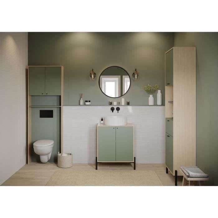 Meuble WC dessus de toilettes - Vert et chene - 2 portes - L64 x P20 x H186 cm - ELISA  - DEMEYERE