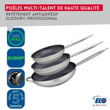 Set de 3 poeles a induction - ELO - Professional - Inox 18/10 ELODUR - Ř 24-28 et 32 cm