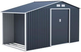 Abri de jardin en métal et abri bûches 6,53 m² - 342 x 191 x 202 cm - SOLIS - Kit d'ancrage inclus, 2 portes coulissantes - Gris