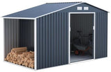 Abri de jardin en métal et abri bûches 6,53 m² - 342 x 191 x 202 cm - SOLIS - Kit d'ancrage inclus, 2 portes coulissantes - Gris