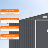 Abri de jardin en métal et abri bűches 8,72 m˛ - 342 x 255 x 202 - NOVA - Kit d'ancrage inclus, 2 portes coulissantes - Gris