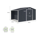 Abri de jardin en métal et abri bûches 8,72 m² - 342 x 255 x 202 - NOVA - Kit d'ancrage inclus, 2 portes coulissantes - Gris
