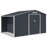 Abri de jardin en métal et abri bűches 8,72 m˛ - 342 x 255 x 202 - NOVA - Kit d'ancrage inclus, 2 portes coulissantes - Gris