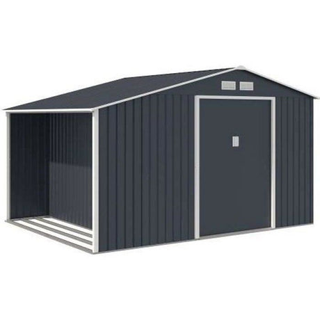 Abri de jardin en métal et abri bűches 8,72 m˛ - 342 x 255 x 202 - NOVA - Kit d'ancrage inclus, 2 portes coulissantes - Gris