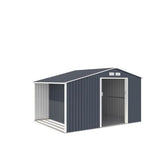 Abri de jardin en métal et abri bûches 8,72 m² - 342 x 255 x 202 - NOVA - Kit d'ancrage inclus, 2 portes coulissantes - Gris