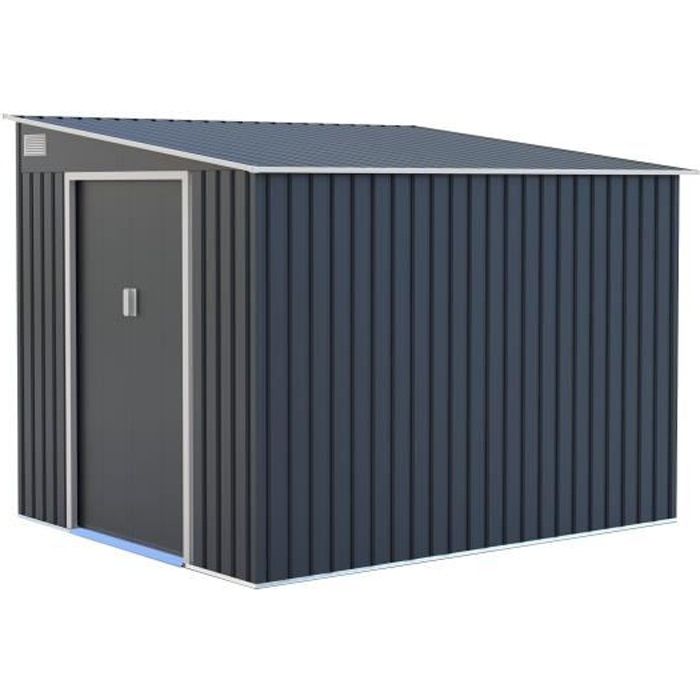 Abri de jardin en métal 5,5 m² - 215 x 257 x 193 cm - TORONTO - Kit d'ancrage inclus, 2 portes coulissantes - Gris