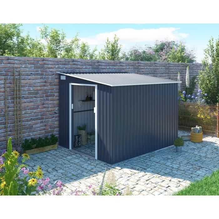 Abri de jardin en métal 5,5 m² - 215 x 257 x 193 cm - TORONTO - Kit d'ancrage inclus, 2 portes coulissantes - Gris