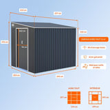 Abri de jardin en métal 5,5 m˛ - 215 x 257 x 193 cm - TORONTO - Kit d'ancrage inclus, 2 portes coulissantes - Gris