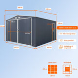 Abri de jardin / Garage en métal 16 m˛ - 380 x 420 x 232 - COMET - Kit d'ancrage,  2 portes coulissantes , 1 porte latérale  Gris