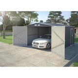 Abri de jardin / Garage en métal 16 m² - 380 x 420 x 232 - COMET - Kit d'ancrage,  2 portes coulissantes , 1 porte latérale  Gris