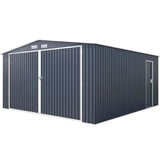Abri de jardin / Garage en métal 16 m² - 380 x 420 x 232 - COMET - Kit d'ancrage,  2 portes coulissantes , 1 porte latérale  Gris