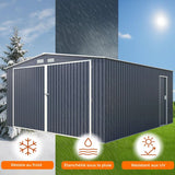 Abri de jardin / Garage en métal 16 m˛ - 380 x 420 x 232 - COMET - Kit d'ancrage,  2 portes coulissantes , 1 porte latérale  Gris