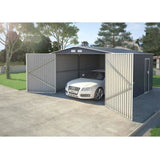 Abri de jardin / Garage en métal 16 m˛ - 380 x 420 x 232 - COMET - Kit d'ancrage,  2 portes coulissantes , 1 porte latérale  Gris