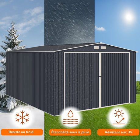 Abri de jardin / Garage en métal 18,2 m˛ - 380 x 480 x 232 - ORION Kit d'ancrage,  2 portes coulissantes frontale, 1 porte latérale