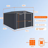 Abri de jardin / Garage en métal 18,2 m˛ - 380 x 480 x 232 - ORION Kit d'ancrage,  2 portes coulissantes frontale, 1 porte latérale
