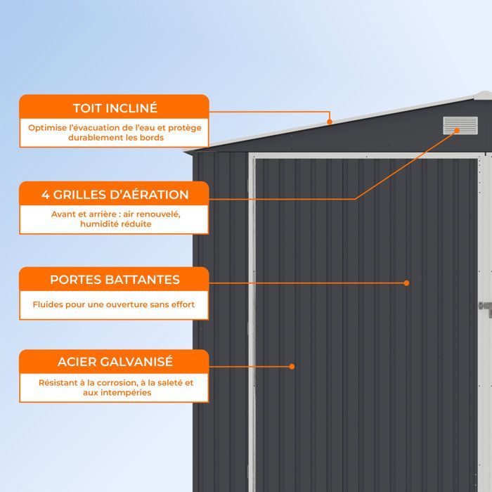 Abri de jardin / Garage en métal 18,2 m˛ - 380 x 480 x 232 - ORION Kit d'ancrage,  2 portes coulissantes frontale, 1 porte latérale