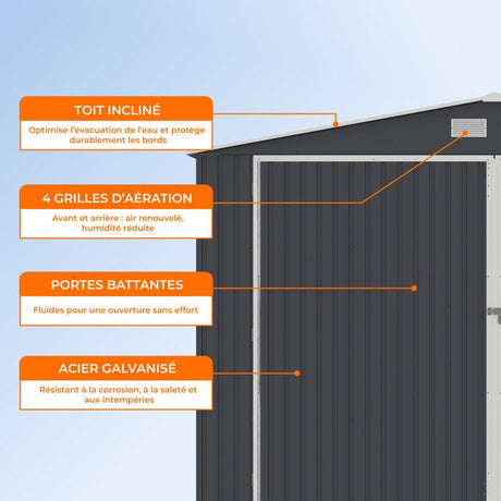 Abri de jardin / Garage en métal 18,2 m˛ - 380 x 480 x 232 - ORION Kit d'ancrage,  2 portes coulissantes frontale, 1 porte latérale