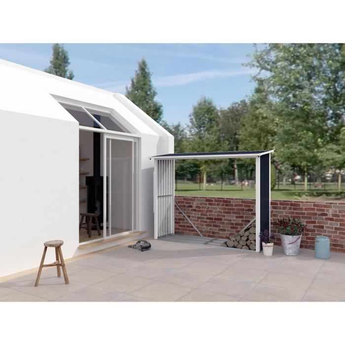 Abri b˚ches mÈtal - Abri de stockage a bois en acier galvanisÈ - Gris anthracite