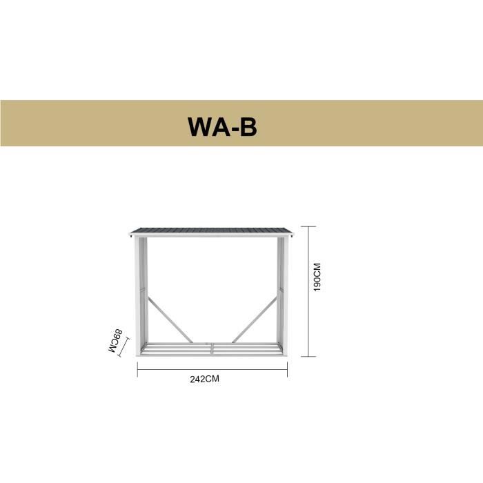 Abri b˚ches mÈtal - Abri de stockage a bois en acier galvanisÈ - Gris anthracite