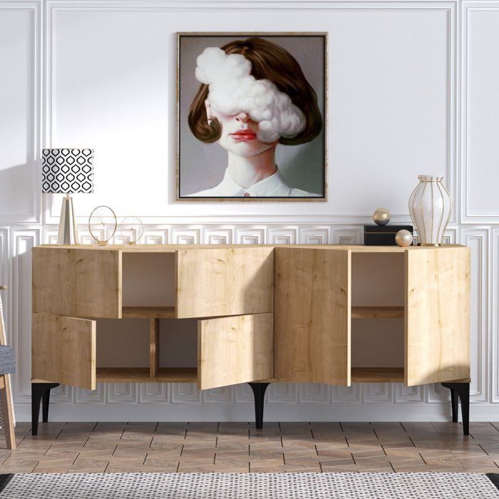 Buffet - LAIKA - 6 portes - 180 x 80 x 40 cm - Chene Saphir