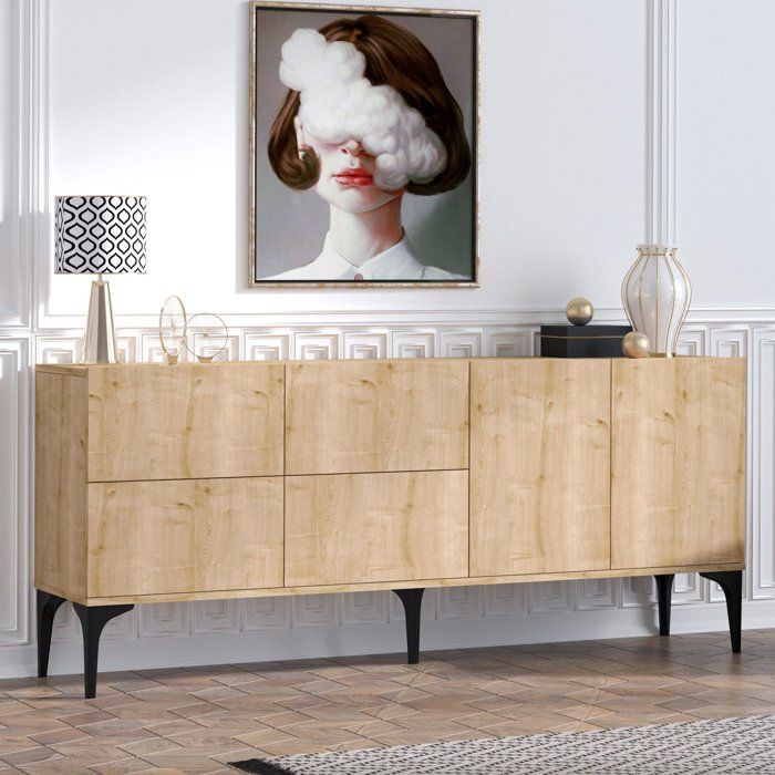 Buffet - LAIKA - 6 portes - 180 x 80 x 40 cm - Chene Saphir