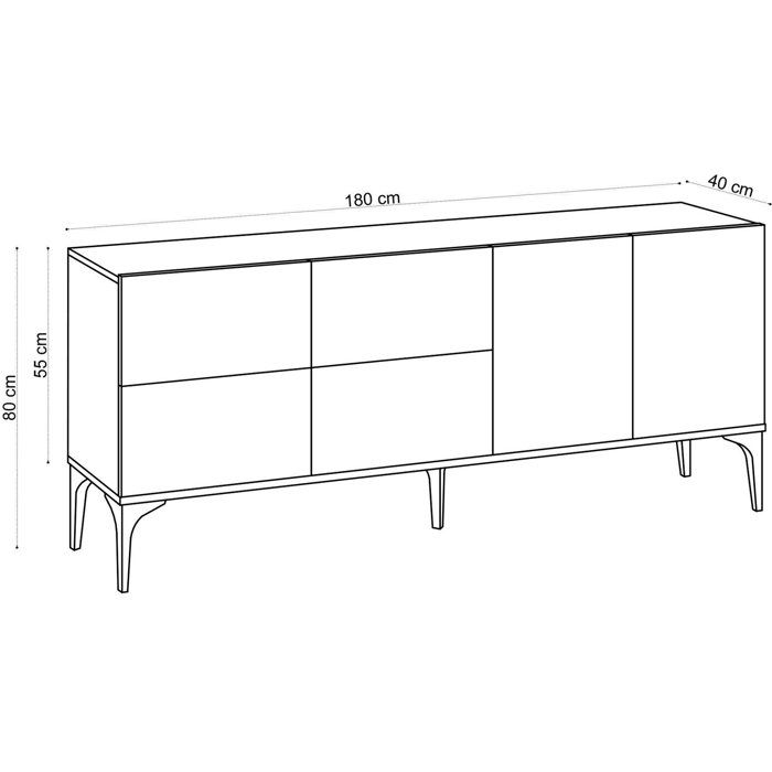 Buffet - LAIKA - 6 portes - 180 x 80 x 40 cm - Chene Saphir