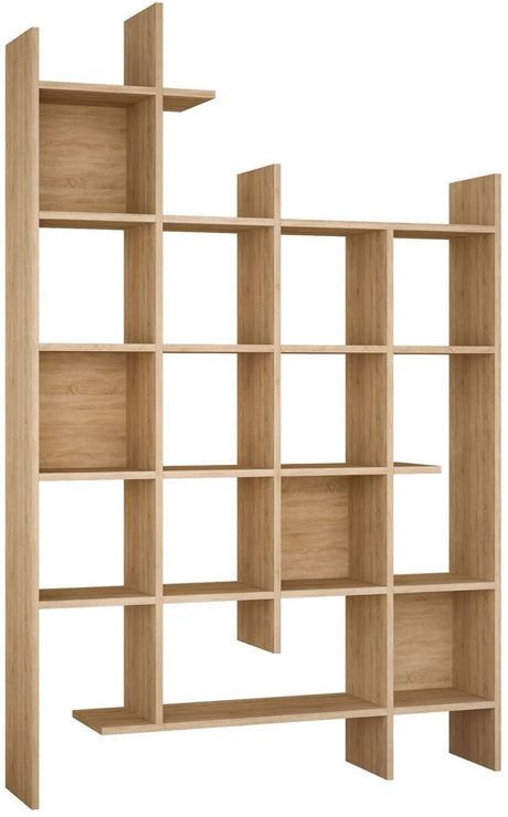 Bibliotheque étagere moderne - MANCO - Fixation murale - 122 x 188 x 26 cm - couleur Chene clair