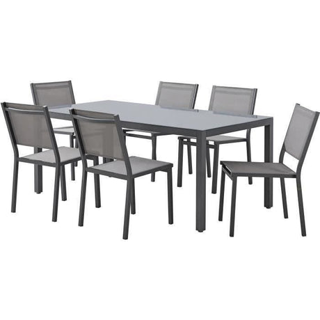 Ensemble repas table de jardin 6 personnes : Table + 6 chaises - Structure en aluminium - L180 x P 90 x H 74 cm - Gris anthracite