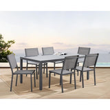 Ensemble repas de jardin CORON : Table 160 cm + 6 chaises - Structure en aluminium - Gris anthracite