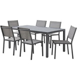 Ensemble repas de jardin CORON : Table 160 cm + 6 chaises - Structure en aluminium - Gris anthracite