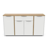 Ensemble Salon ACCESS : Table basse + Banc TV + Enfilade 4 portes - Decor chene Hamilton et blanc