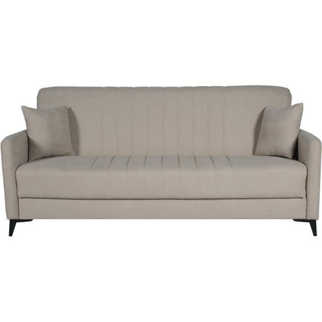 Canapé convertible - 3 places  - ENZO - Tissu beige - 2 coussins - Coffre de rangement -  211 x 92 x 98 cm